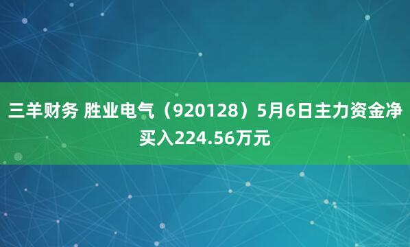 三羊财务 胜业电气（920128）5月6日主力资金净买入224.56万元